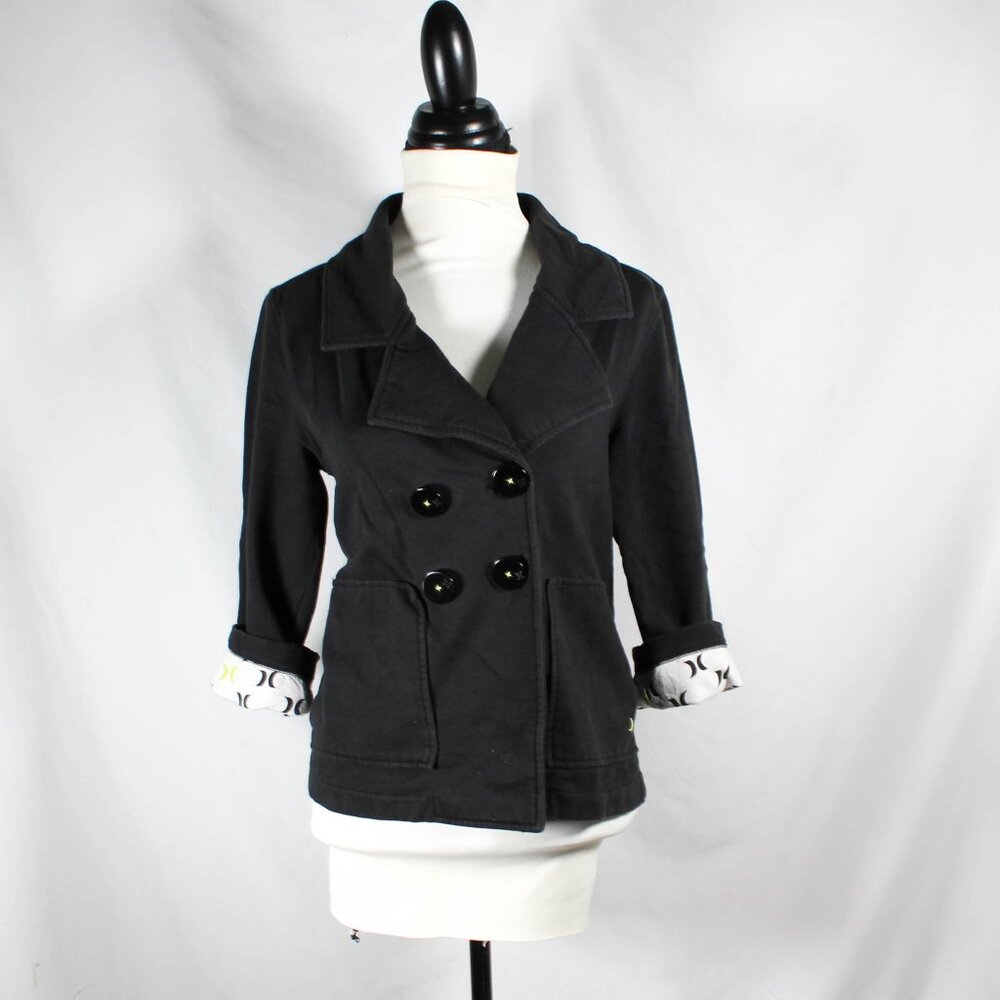 Vintage 2008 Hurley Women's Black Peacoat-Style Fashion Jacket Size Large